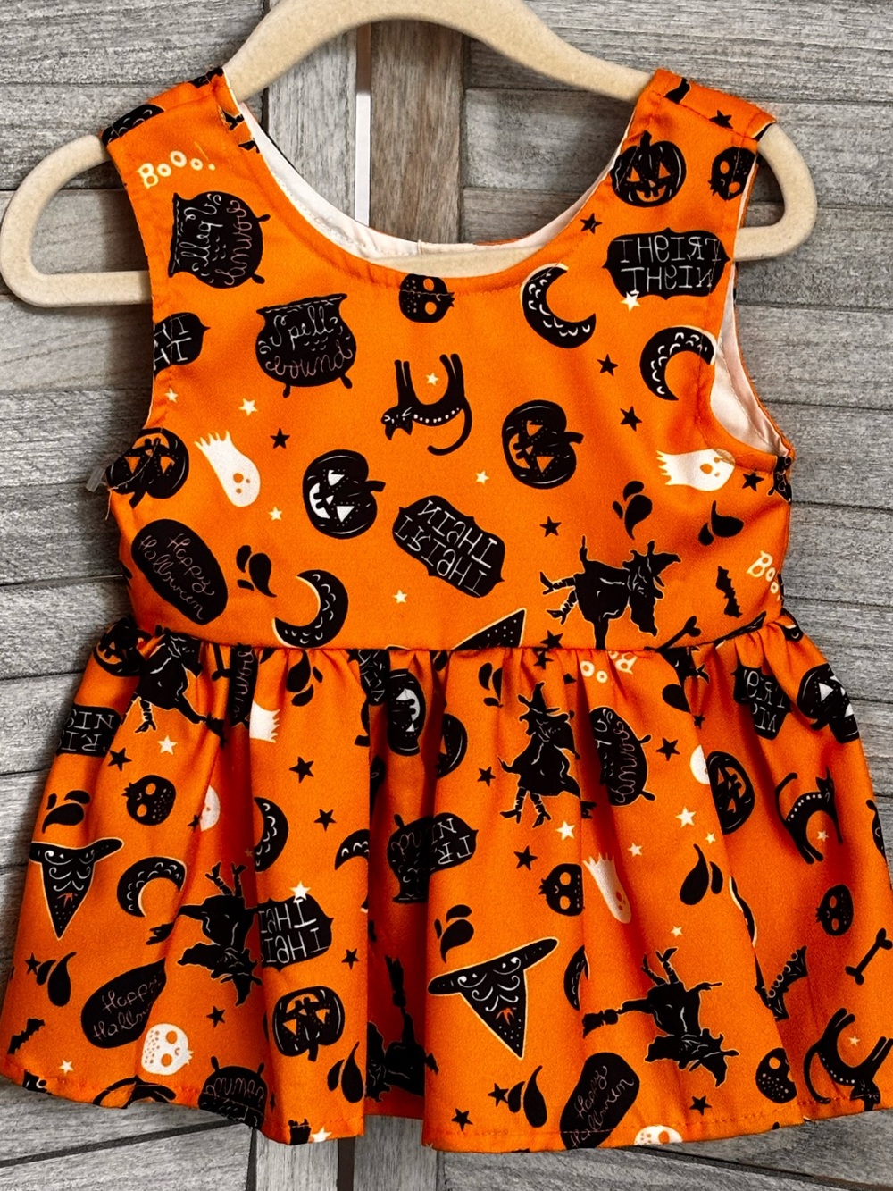 Boutique Toddler Halloween Twirl Dress/Tunic, Orange/Black Spooky 12-18 MO or 2T